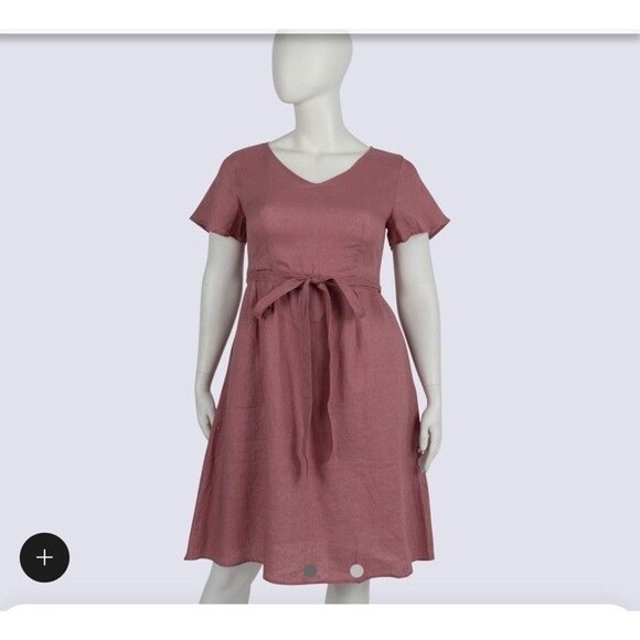 Grae Cove Linen Dress Tie Waist Pockets Rose Pink women’s  Size XL Knee Length - Picture 6 of 16